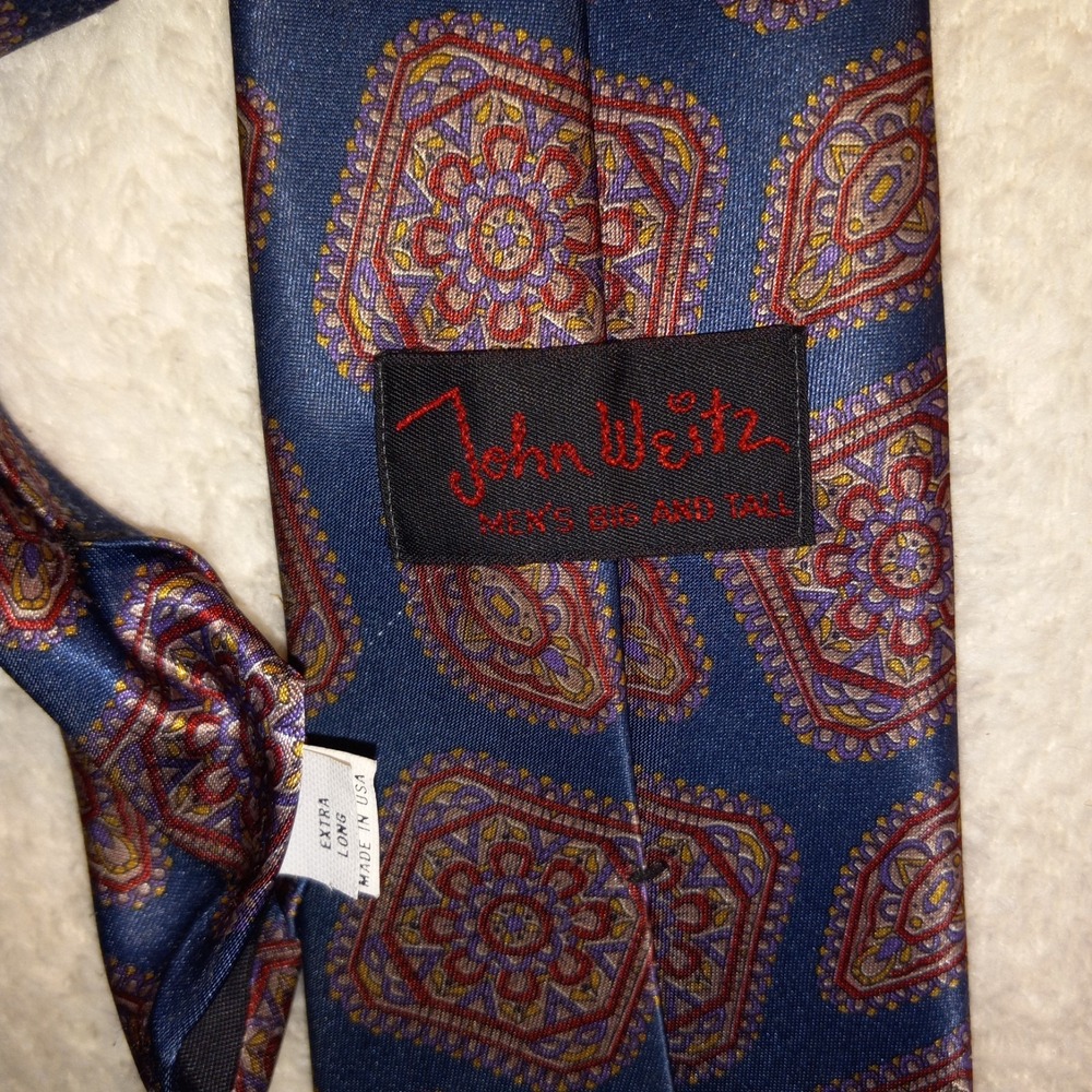 JOHN WEITZ BIG and Tall Neck Tie Mens BLUE GEOMETRIC Silk Classic Long